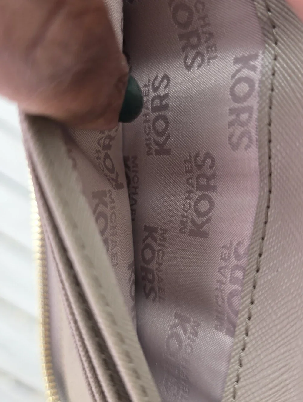 Michael Kors Vintage Taupe Zip-Around Leather Zip Wallet with Gold MK Lock